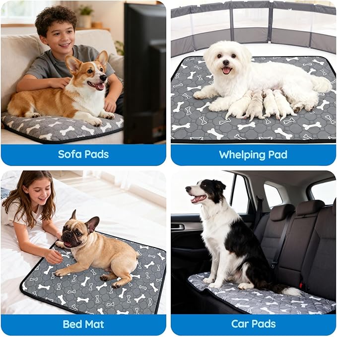 Washable Pee Pads for Dogs, Absorbent Reusable Puppy Training Pads, Leakproof, Non-Slip, Waterproof Cat Doggie Pad Pet Potty Mat for Indoor&Outdoor, Whelping, Playpen, Crate, Gray 28"x40"