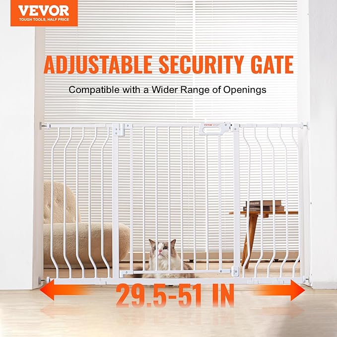 VEVOR 29.5-53" Extra Wide Safety Gate for Stairs, Auto Close Dog Gate for The House, Easy Install Pressure Mounted Pet Gates for Doorways, Easy Walk Thru Wide Safety Gate for Dog, White