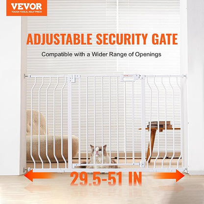 VEVOR 29.5-53" Extra Wide Safety Gate for Stairs, Auto Close Dog Gate for The House, Easy Install Pressure Mounted Pet Gates for Doorways, Easy Walk Thru Wide Safety Gate for Dog, White
