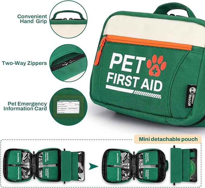 RHINO RESCUE Bundle - Pet First Aid Kit, Emergency Medical Supplies for Dogs & Cats, Safety Essentials Pack with Thermometer+Waterproof First Aid Kit, Lightweight Boat Dry Bag