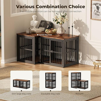 Lyromix 27'' Dog Crate Furniture with 3 Doors,Wooden Crate End Table Heavy Duty Indoor Puppy Cage for Small Dogs, Multiple Units Can be Combined, Rustic Brown