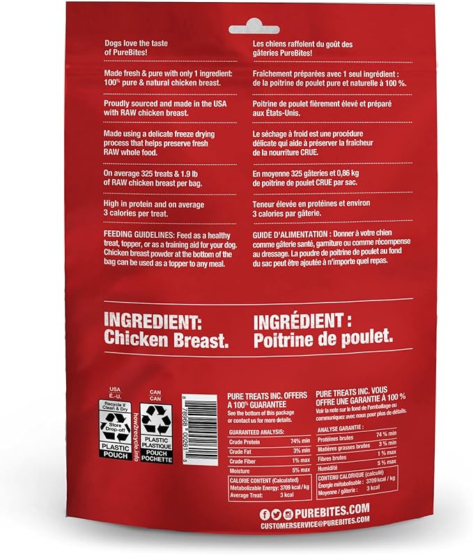 PureBites Chicken Breast Freeze Dried Dog Treats, 1 Ingredient, Made in USA, 8.6oz