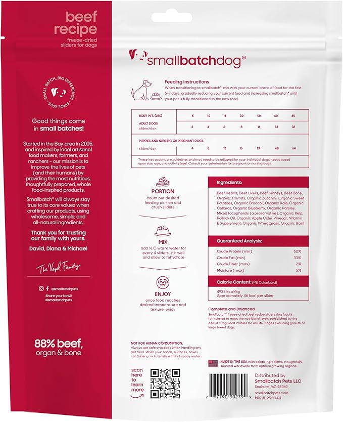 smallbatch Pets Freeze Dried Raw Dog Food, Beef Recipe, 25 oz, Organic High Protein Dog Food, Grain Free, Made in the USA, Humanely Raised Meat, Single Protein, for Picky Eaters, Hydrate & Serve
