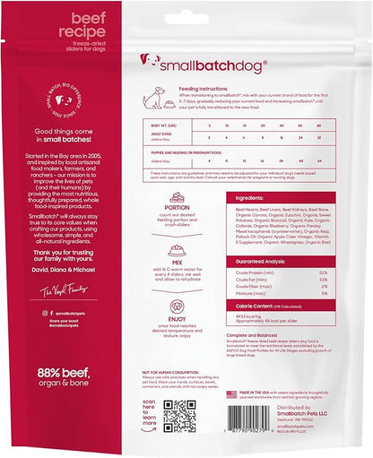 smallbatch Pets Freeze Dried Raw Dog Food, Beef Recipe, 25 oz, Organic High Protein Dog Food, Grain Free, Made in the USA, Humanely Raised Meat, Single Protein, for Picky Eaters, Hydrate & Serve