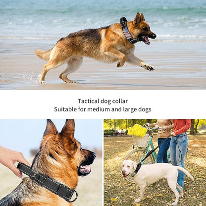 Annchwool Tactical Dog Collar for Medium and Large Dog,Adjustable Military Dog Collar with Soft Padded Handle,Heavy Duty Double Buckle Design(Black,M)