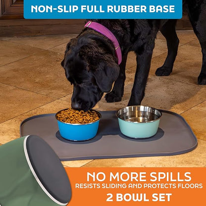 Master Pet Supply Stainless Steel Dog Bowls Set of 2 (32 Oz Each) with Non-Slip Rubber Base - Camo Patrol - Basic Dog Food Bowl Water & Food Bowls for Small Medium Large Dogs & Cats, Metal Dish