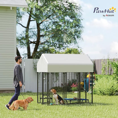 PawHut Outdoor Dog Kennel with Roof, 6' x 4' x 6' Heavy Duty Welded Wire Dog Playpen Enclosure with Escape-Proof Lock, UV-Resistant & Waterproof Cover, for Large Dogs, Chickens, Ducks, Silver