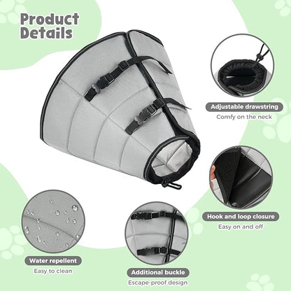 Avont Dog Cone Alternative, Adjustable Soft Comfy Foldable E Cones for Medium Large Dogs After Surgery, Escape-Proof Elizabethan Collar for Surgical Wound Recovery Stop Licking -Grey(L)
