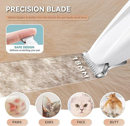 2026 New Pet Precision Trimmer, Dog Paw Trimmer with LED Light, Low Noise, IP68 Waterproof, Dual-Speed Motor, Suit for Trimming Paw, Ear, Face, Butt, Eyebrows, USB Rechageble (White Variant)