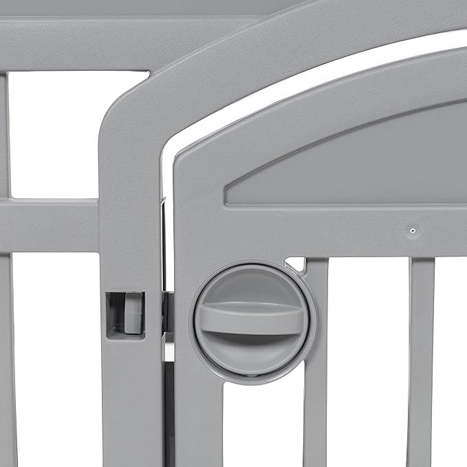 IRIS USA 24" Dog Playpen 4-Panel Pet Exercise Pen with Door Gate 35 x 35 x 24 Puppy Play Pen Indoor Outdoor Plastic Foldable Portable Pet Fence for Small Medium Dogs Puppies Multiple Pets Gray