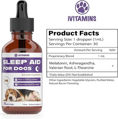 Dog Sleep Aid | Sleep Aid for Dogs | Promotes Healthy, Restful Sleep in Dogs | Melatonin for Dogs | | Dog Calming | Calming for Dogs | Dog Melatonin | Dog Anxiety Relief | 1 fl oz: Bacon Flavor