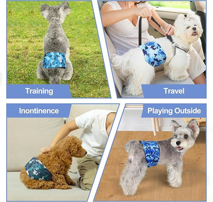 5 Pack Dog Diapers Male Reusable, Premium Belly Bands for Male Dogs, High Absorbing Male Dog Pee Wraps for Doggie in Incontinence or Excitable Urination and Training Camouflage Pattern L