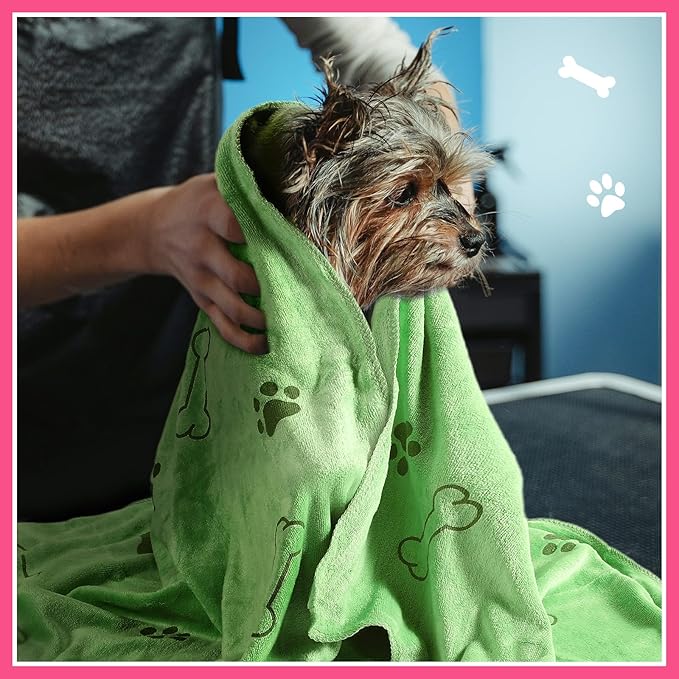 Chumia 8 Pcs Dog Towels for Drying Dogs Cats Pet Towels Bulk Puppy Microfiber Fast Drying Paw Bath Bathing Supplies Absorbent for Medium Pets(40 x 24 Inch,Dog Paw and Bone,Sweet Color)