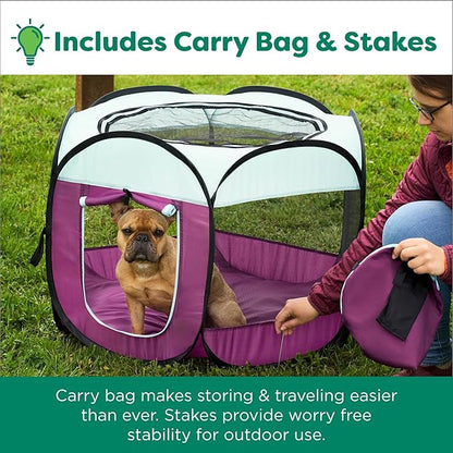 Furhaven Portable Dog Playpen Cat Tent, Pet Playground,Kennel Foldable Indoor Outdoor Zippered Puppy Crate - Gray Pebbles, Small