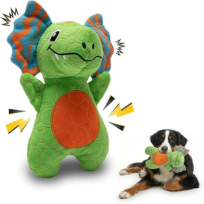 Bite Force - Durable & Strong Dog Toy Green Dino with Squeaker, Kevlar-Reinforced for Aggressive chewers.