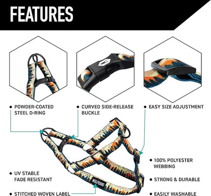 Wolfgang Heavy Duty Adjustable Dog Harness, Pull-Tested to Over 800 lbs for Walking & Training, Overland Print, Large