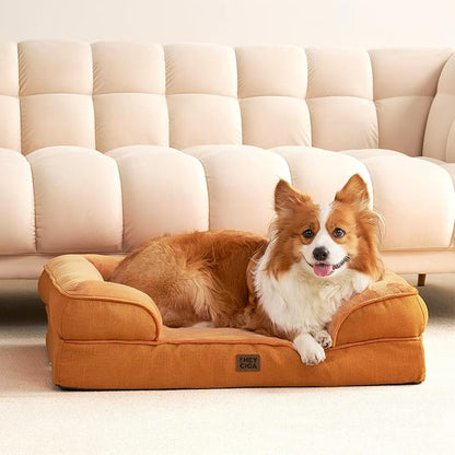 EHEYCIGA Orthopedic Dog Beds for Extra Large Dogs, Waterproof Memory Foam XXL Dog Bed with Sides, Non-Slip Bottom and Egg-Crate Foam Big Pet Couch Bed with Washable Removable Cover,Pumpkin Orange