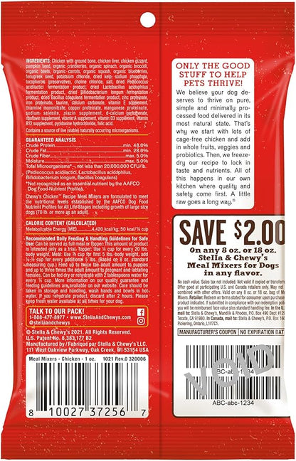 Stella & Chewy's Freeze-Dried Raw Chicken Meal Mixers- Dog Food Topper and Mixer - Made with 95% Cage-Free Chicken, Organs & Bone - Perfect for Picky Eaters - Grain-Free - 1oz (Pack of 6)
