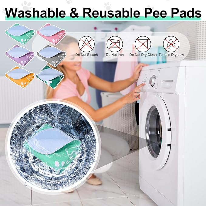 BEAUTYZOO 8 Pack Washable Pee Pads for Dogs, Reusable Puppy Pads for Potty Training, Waterproof Super Absorbent Whelping Pads Mats Non Slip Against Urine for Small Medium Dogs Cats, 18" x 24"