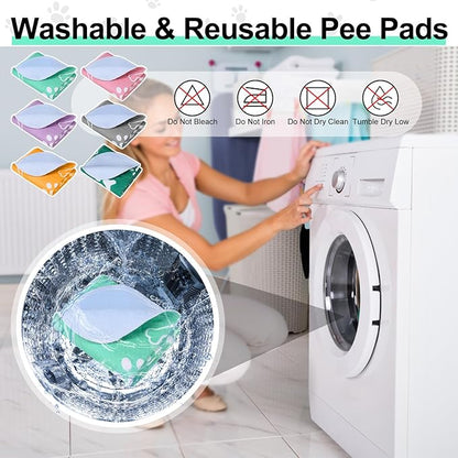 BEAUTYZOO 8 Pack Washable Pee Pads for Dogs, Reusable Puppy Pads for Potty Training, Waterproof Super Absorbent Whelping Pads Mats Non Slip Against Urine for Small Medium Dogs Cats, 18" x 24"