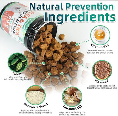 Carmelie Flea and Tick Prevention for Dogs Chewables - 200 Soft Chews Natural Dog Flea and Tick Chewables, Oral Flea Supplement for Dogs, Puppy Flea Support - All Breeds & Ages - Chicken Flavor