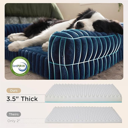 Bedsure ComfyFleece™ Orthopedic Dog Beds for Extra Large Dogs, Waterproof Memory Foam XL Pet Bed with Sides, Non-Slip and Egg-Crate Foam Big Dog Couch Sofa with Washable Corduroy Cover, Blue