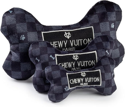 Haute Diggity Dog Chewy Vuiton Bone Plush Squeaky Dog Toy, Soft Durable Designer-Inspired Stuffed Puppy Chew Toys for Small, Medium & Large Dogs, Machine-Washable (Black Checker) XL