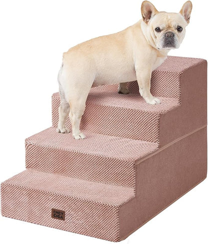 EHEYCIGA Dog Stairs for Bed 20" H, 4-Step Extra Wide Dog Steps for High Bed, Pet Steps for Small Dogs and Cats, Non-Slip Balanced Pet Ramp Indoor, Pink