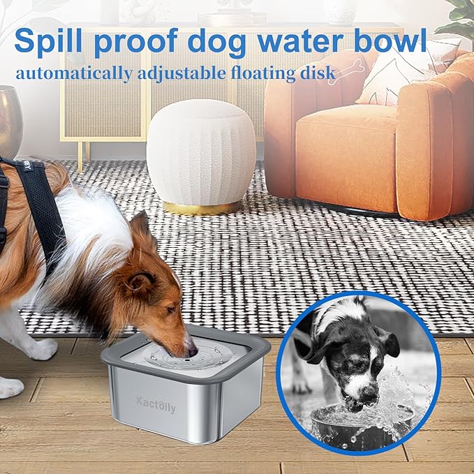 Kactoily 3L No-Spill Dog Water Bowl, Large Capacity Slow-Drinking Pet Water Feeder with Anti-Splash Floating Disk and Non-Slip Base (Square Dog Bowl)