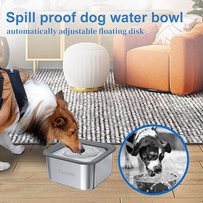 Kactoily 3L No-Spill Dog Water Bowl, Large Capacity Slow-Drinking Pet Water Feeder with Anti-Splash Floating Disk and Non-Slip Base (Square Dog Bowl)
