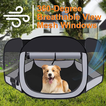 Dog Cat Playpen,Portable Pet Puppy Playpen,Rabbit Puppy Dog Play Pen for Indoors,Dogs Tent for Indoor Cats,Kitten Playpen,Collapsible Small Cats Crate Cage for Small Dogs with Carrying Case(Grey, M)