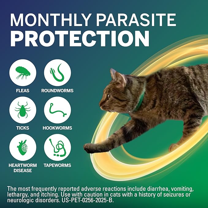 NexGard® Combo (esafoxolaner, eprinomectin, and praziquantel Topical Solution) Flea and Tick Protection Plus Heartworm Disease Preventive for Cats, 5.6-16.5 lbs. (Yellow Box) 3 Doses (3 Month Supply)