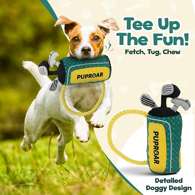 PUPROAR Golf Dog Toy, Funny Dog Birthday Gift with Rope, Cute Squeaky Puppy Toy