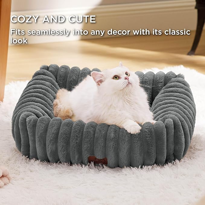 Bedsure ComfyFleece™ Cute Dog Bed for Small Dogs & Cats - Washable Furry Puppy Beds, Rectangle Orthopedic Corduroy Fleece Pet Beds with Removable Zipper Cover, 20x19x6inches, Warm Grey