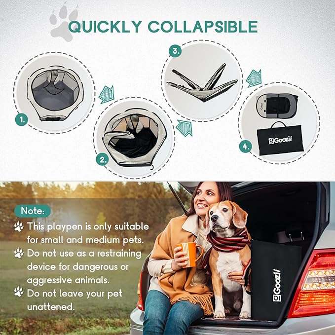 Goozii Pet Cat Playpen for Indoor Cats Enclosed, Puppy Dog Play Pen for Outdoor Travel Camping (Medium Size, Beige & Dark Grey)