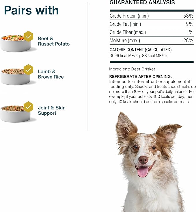 JustFoodForDogs Single Ingredient Healthy Dog Treats and Dog Snacks, Jerky Treats, Human Grade, Preservative and Grain Free, Rawhide Free Chews, Low Calorie Treat - Beef Brisket, 5 oz
