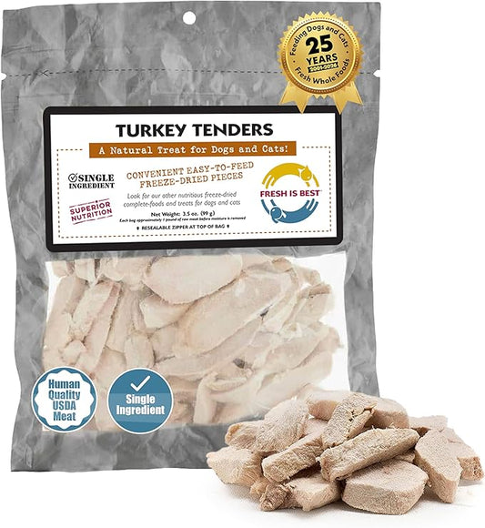 Fresh Is Best Turkey Tenders Freeze Dried Dog Treats – Raw Freeze Dried Treats for Dogs & Cats in Resealable Zipper Bag – High-Protein Single Ingredient – Made in the USA