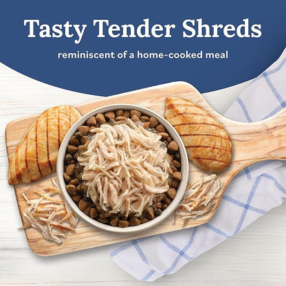 Blue Buffalo Tender Shreds Tasty Chicken Toppers in Savory Broth, Natural Dog Food Complement, Chicken, 2.5-oz. Pouch, 24-Count