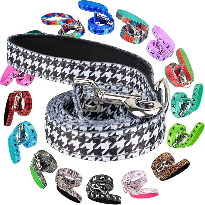EcoBark Dog Leash - Soft & Reflective Comfort Leash with Padded Handle - Safe, Strong, & Durable for Small, Medium or Large Dogs (Houndstooth)