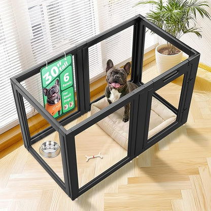 FXW AuraSpace Acrylic Indoor Dog Playpen for Small and Medium Dogs, 30 Inch, 6 Panels, Black