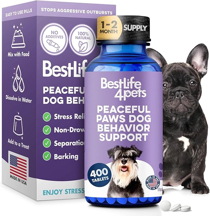 Peaceful Paws Dog Behavior Support – Natural Dog Anxiety Relief and Calming Care for Dogs – Gentle Aid for Separation Anxiety Relief for Dogs, Barking, Travel & Aggression ( 400 Tiny Pills)