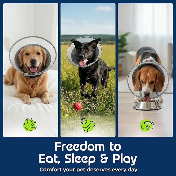 Premier Web Products Soft Dog Cone Collar To Stop Licking - Medium Dog Cone, Adjustable and Reversible Design, Non-Woven Breathable Fabric, Elizabethan Recovery Collar after Surgery for Cat, Black