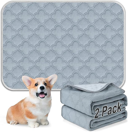 FunFurry Washable Pee Pads for Dogs - 2 Pack Reusable Pee Pads，Waterproof Puppy Pads，Pet Training Pads，Super Absorbent with Dog Paw Shape Non-Slip Backing (Light Grey, 18" X 24" - 2 Pack)