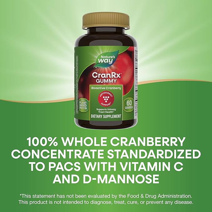 Nature's Way CranRx Cranberry Gummies, Urinary Tract Health Support*, 100% Whole Cranberry Fruit Concentrate with D-Mannose, Vitamin C, 60 Gummies (Set of 3)