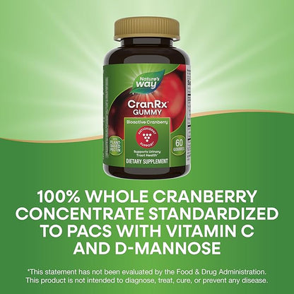 Nature's Way CranRx Cranberry Gummies, Urinary Tract Health Support*, 100% Whole Cranberry Fruit Concentrate with D-Mannose, Vitamin C, 60 Gummies (Set of 3)
