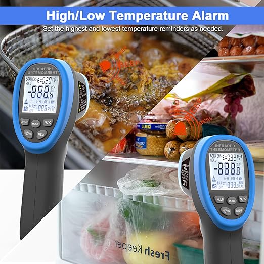 HOLDPEAK Infrared Thermometer D:S=16:1, Digital IR Thermometer 58℉~1472℉, Non-Contact High Laser Temp IR Tool for Cooking (NOT for Human) 985C