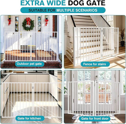 Snagle Paw Extra Wide Dog Gate,Free Standing Dog Fence with Door, Up to 52 Inch Wide Pet Gate with Support Feet for Stairs, Hallways, Doorways, Yard (White, 2 Panels)