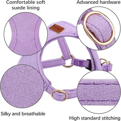 CHEDE No Pull Puppy Harness and Multifunction Dog Leash Set- 8 Colors Soft Adjustable No Choke Escape Proof Cute,Lightweight Pet Vest Harness for Small and Medium Dog (S, Purple)