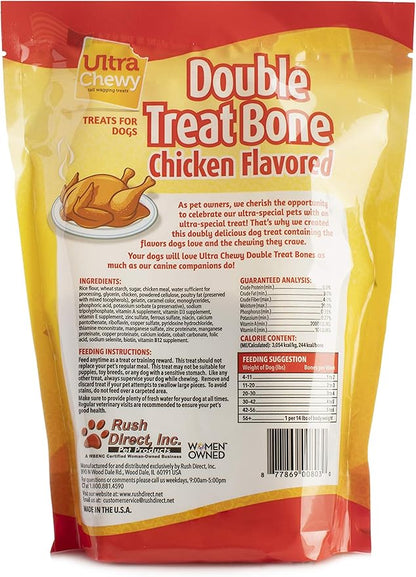 Ultra Chewy Double Treat Bones: Long-Lasting Dog Treats Made in USA for Large and Small Breeds, Highly Digestible, Ideal for Aggressive Chewers (Chicken, 2 Value Packs)