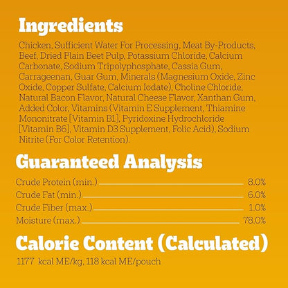 Pedigree Chopped Ground Dinner Wet Dog Food Pouches with Beef, Bacon, & Cheese Flavor, 3.5 oz Pouches, 16 Count